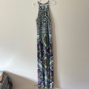 London Style Black and Blue Halter Maxi Dress